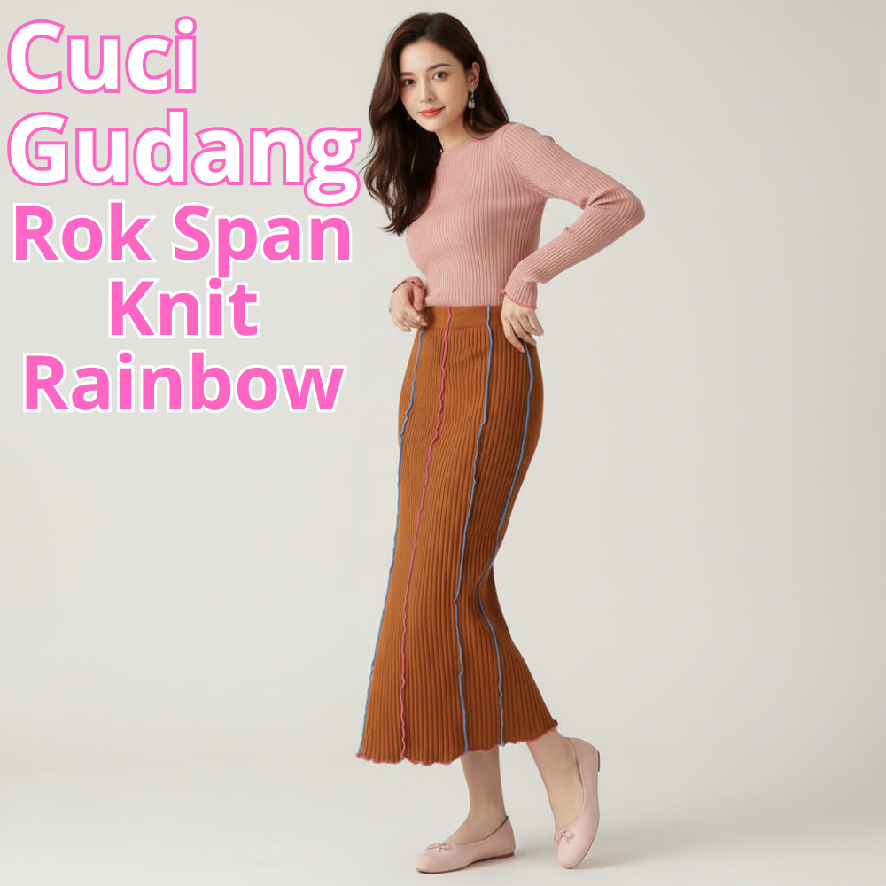 Rok Span Knit Pelangi Wanita – Skirt Rainbow Korean Style