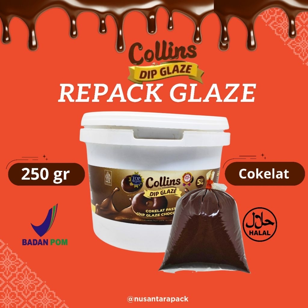 Glaze Cokelat 250 gr collins repack | Premium topping Donat & Dessert