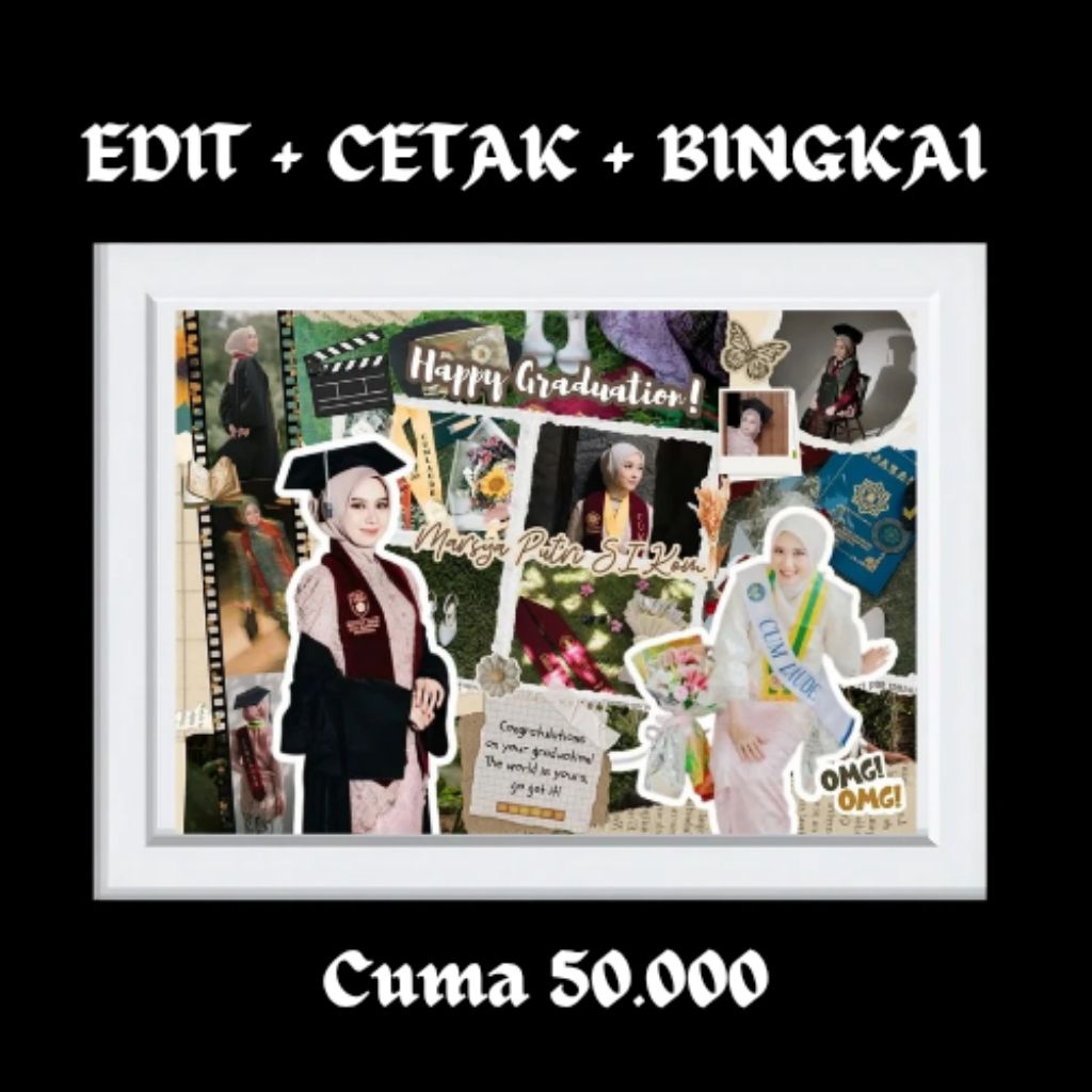 Bingkai Foto Custom | Kolase Foto Wisuda Pernikahan Anniversary | Kado Unik | Edit + Cetak + Frame u
