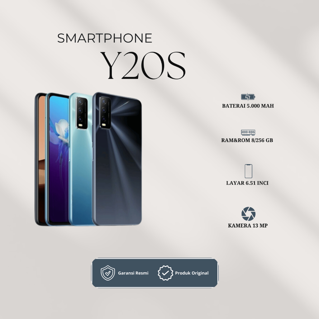 HP VIVO Y20S RAM 8/256GB - Layar 6.51 Inch, Baterai 5000mAh, Kamera 13MP