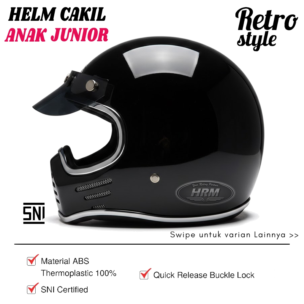 Helm Cakil Anak Junior Fullface Bahan Fiber Empuk Nyaman Dipakai