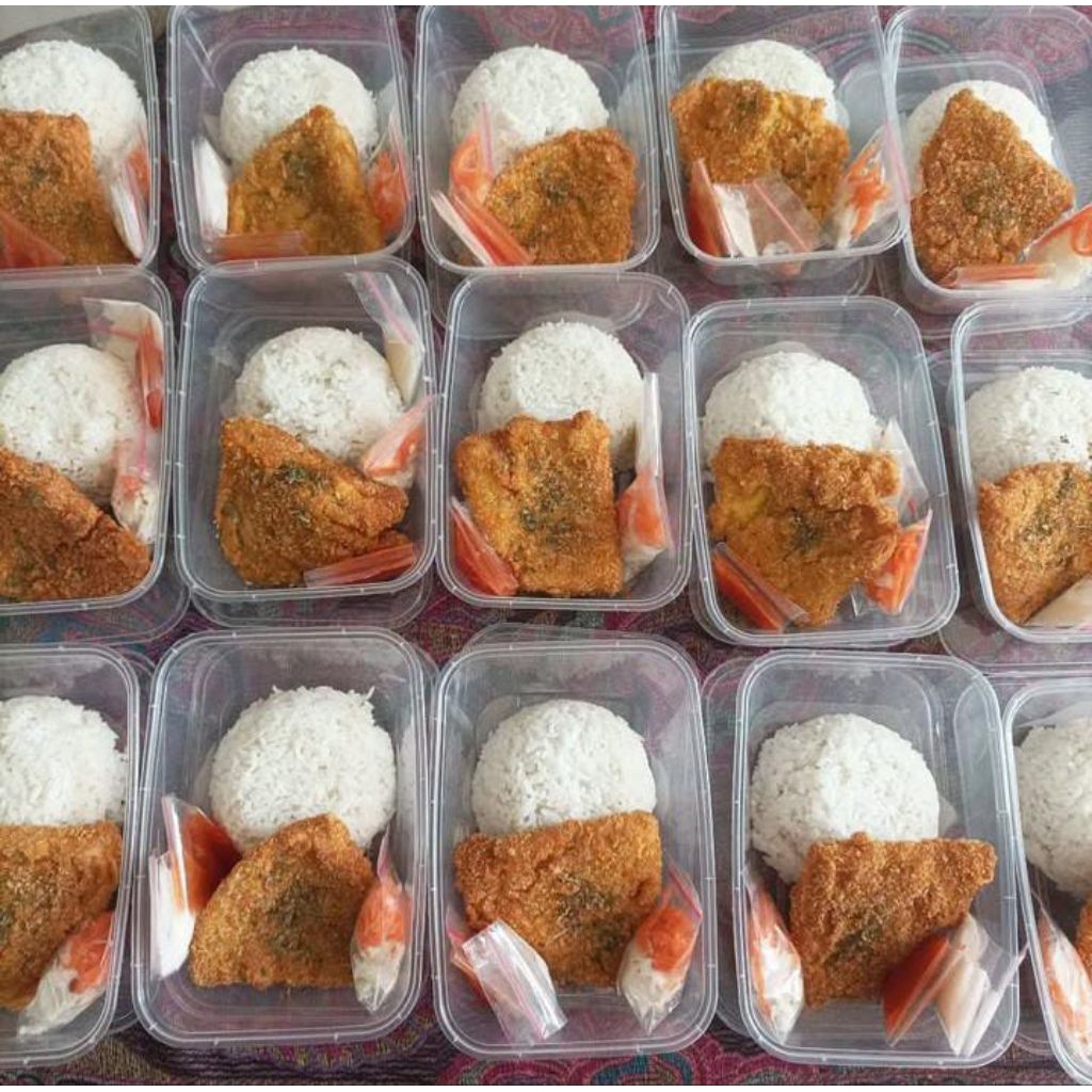 Paket nasi+ayam katsu+saos+acar
