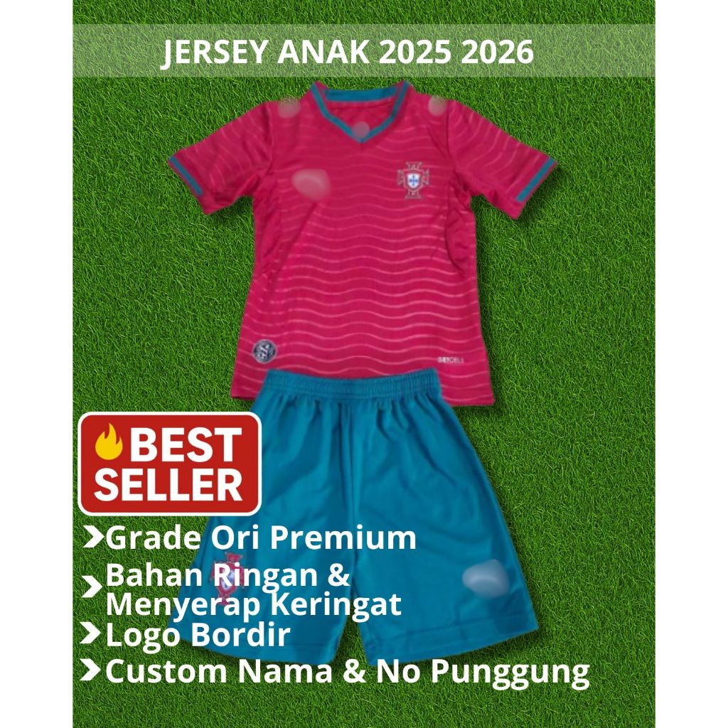 Setelan Jersey Kids P O R T U G ALL Home 2025 2026 Grade Ori Baju Sepak Bola Anak Usia 3 4 5 6 7 8 9