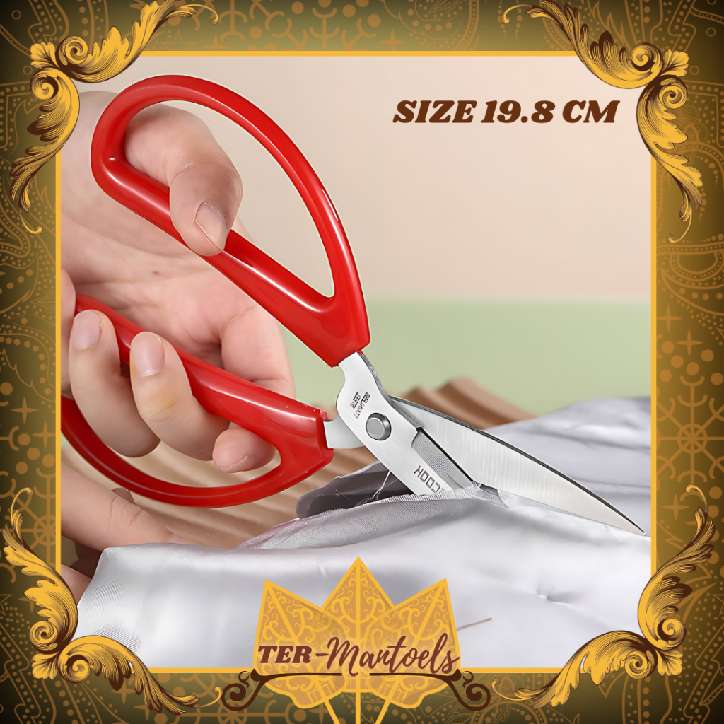 Gunting Kodok Stainless Merah 19.8 Cm / Gunting Kain Stainless Serbaguna / Gunting Kain Jahit