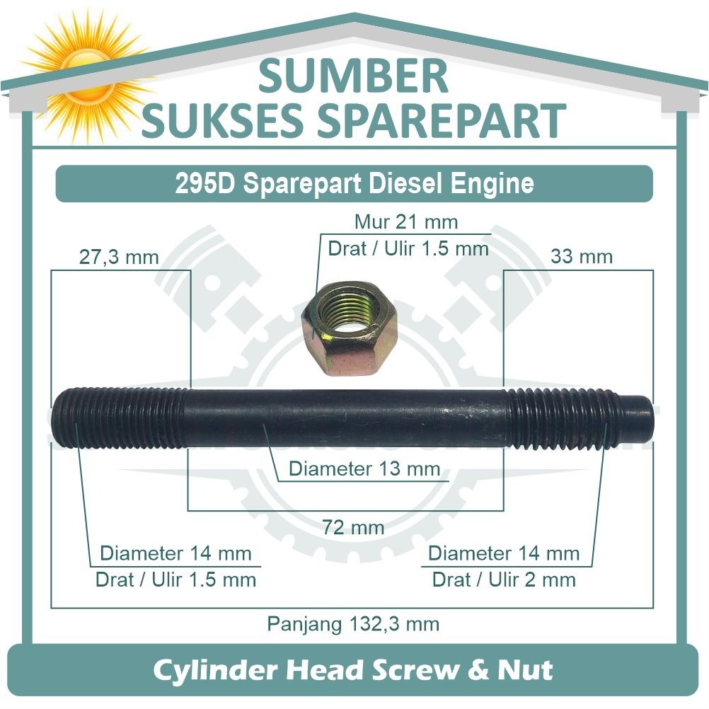 295D CYLINDER HEAD SCREW & NUT / BAUT CYLINDER KOP / BAUT CYLINDER HEAD / BAUT DEKSEL / STUD CYLINDE