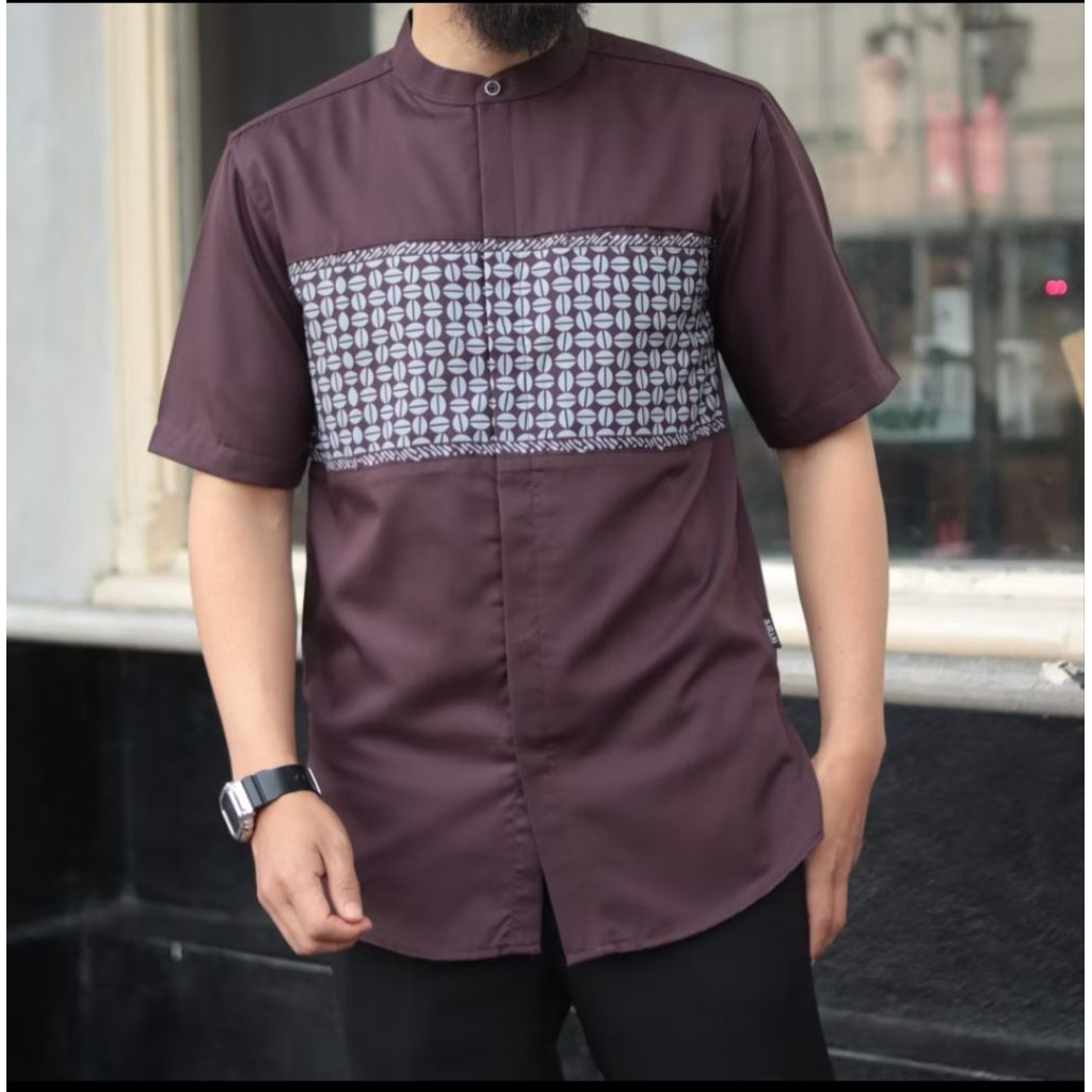 Koko Kurta Pria Marajo Lengan Pendek Motif/Pakaian Muslim Pria Barayo