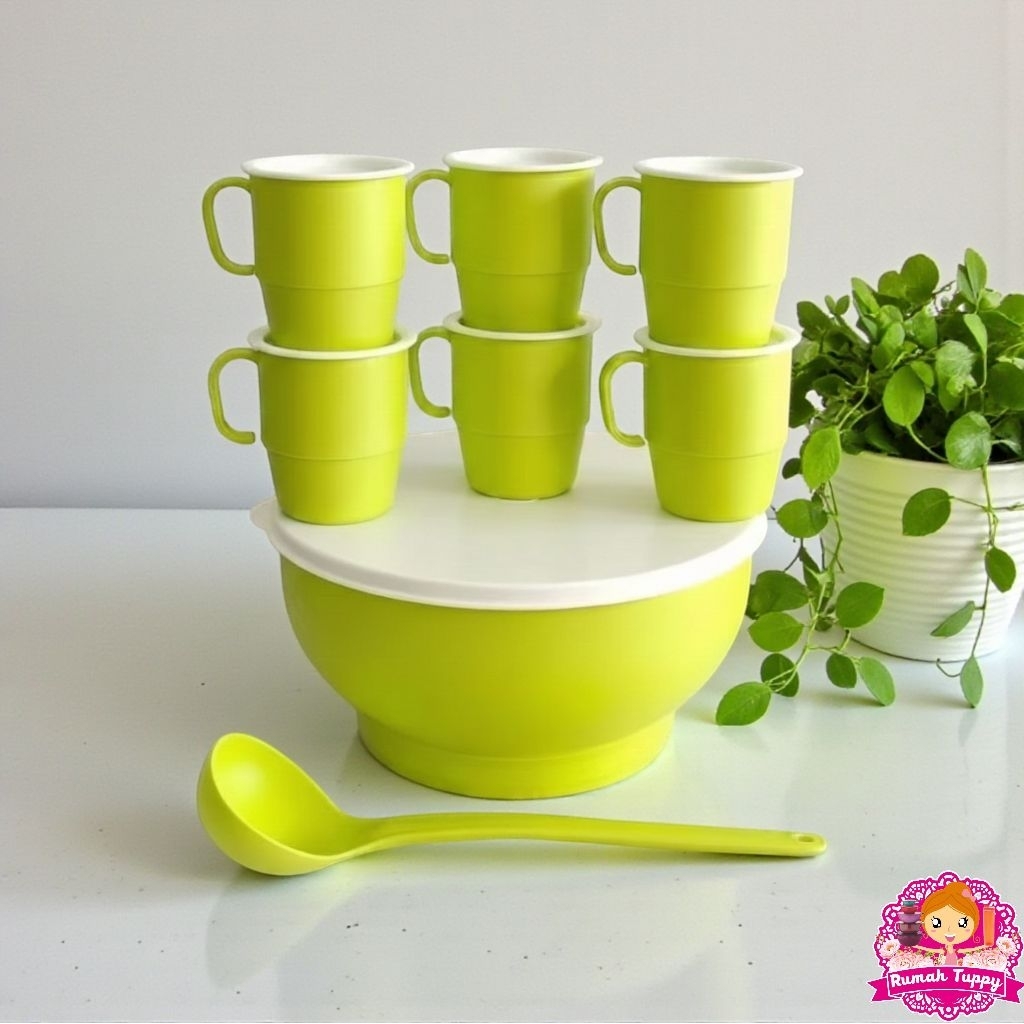 Wadah Baskom Tempat Saji Makanan Sayur Es Buah Bowl with Ladle Frutta Bowl Lime Set Moorlife Murah