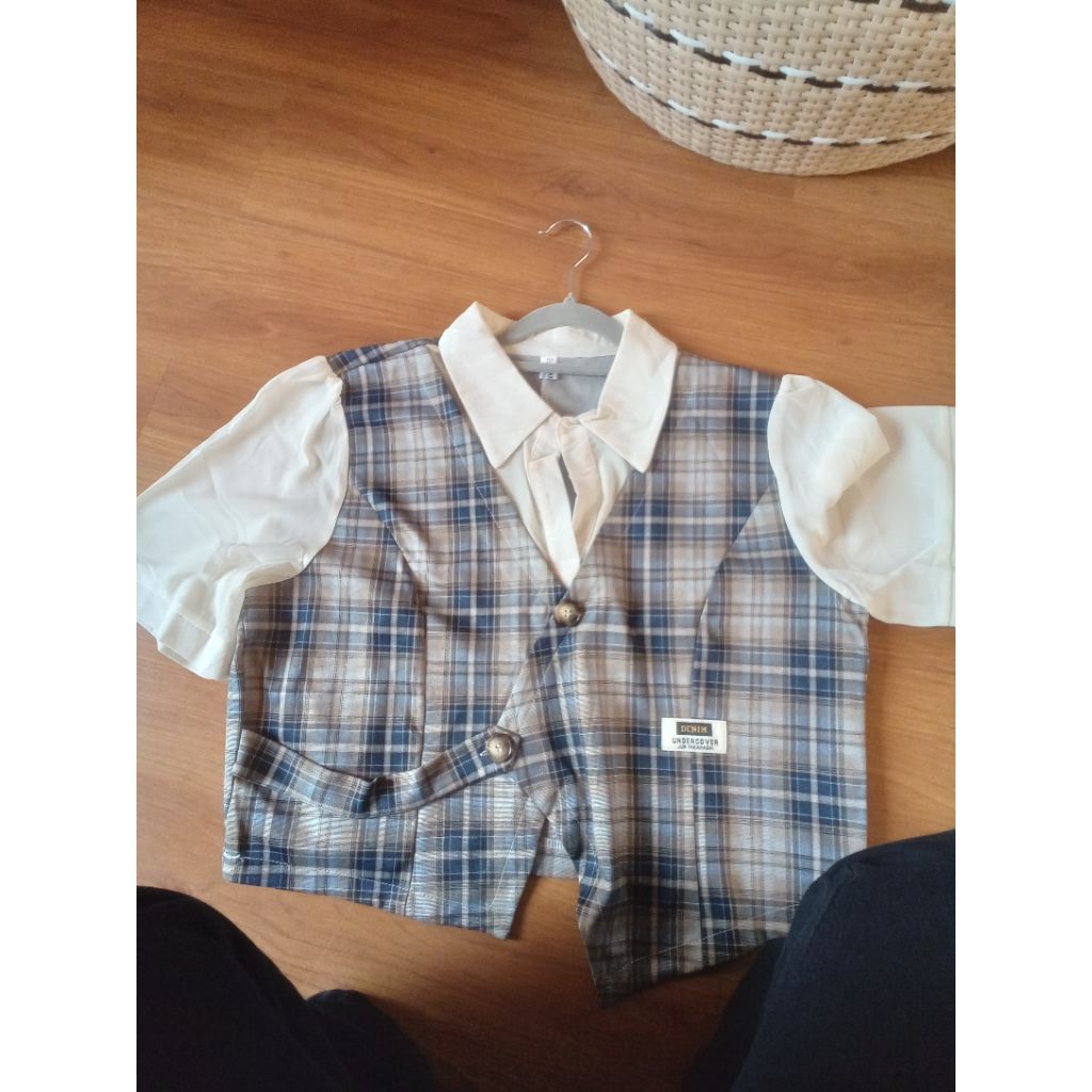 denim undercover lengan pendek kemeja