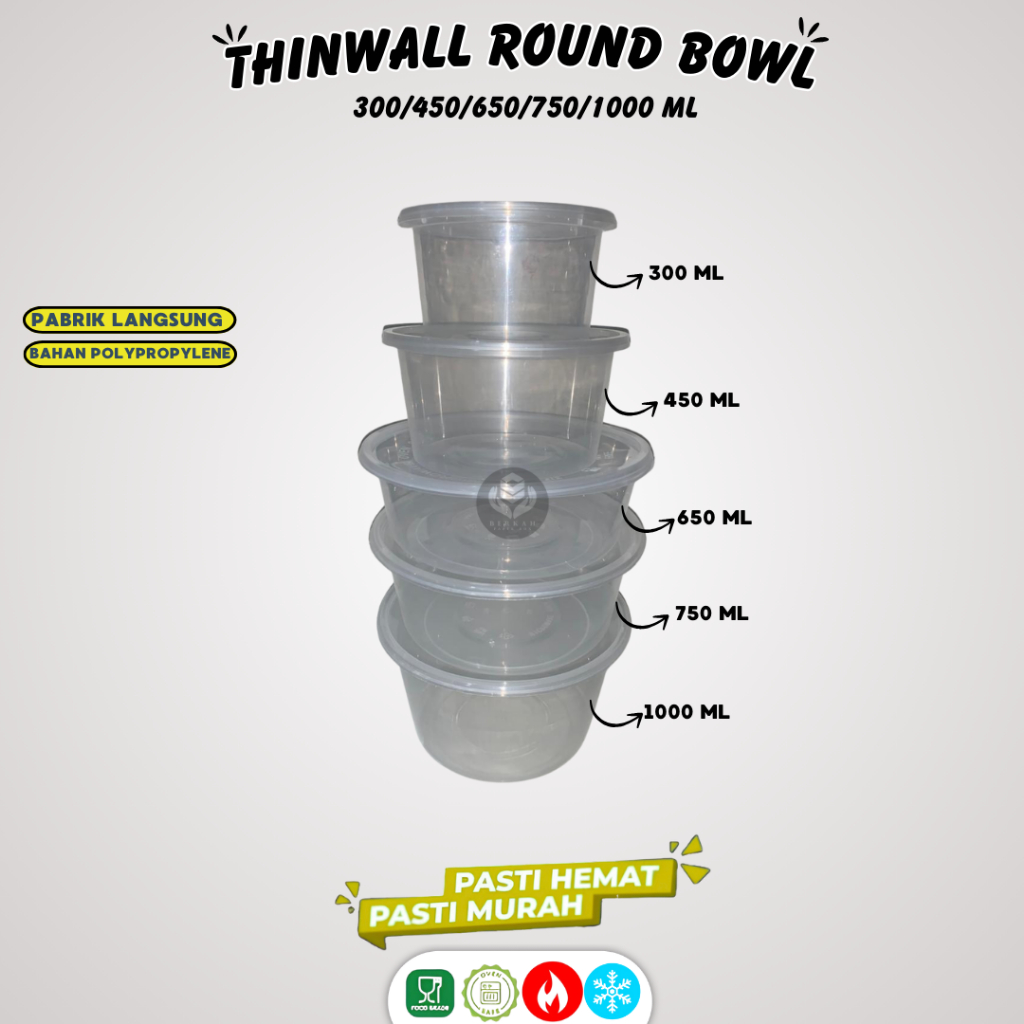 Thinwall Roundbowl 500 Ml Food Container Thinwall (Isi 25 Pcs-RB500)