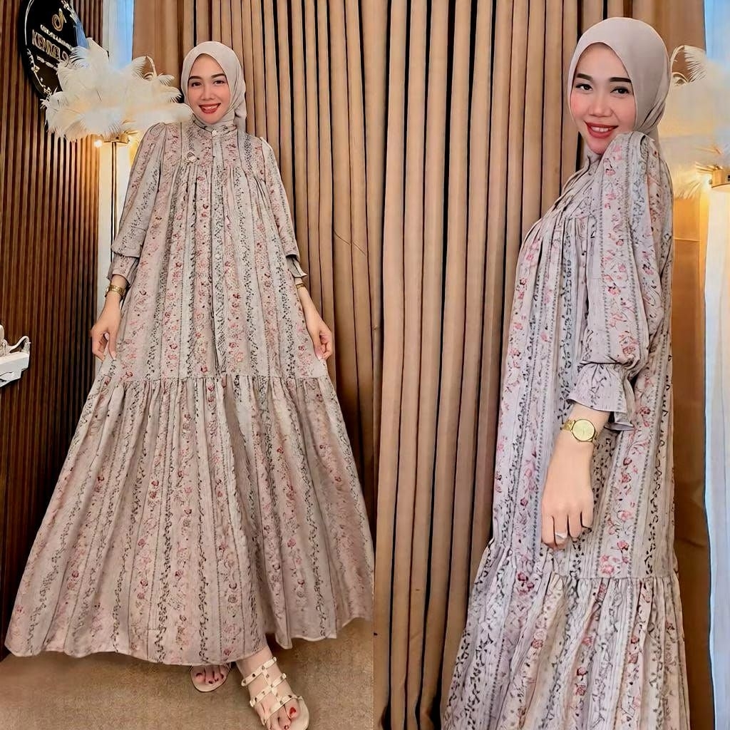 Gamis Muslim Lengan Balon Jumbo Diamond Premium Busui Adem Dress Lebaran Kekinian Terbaru