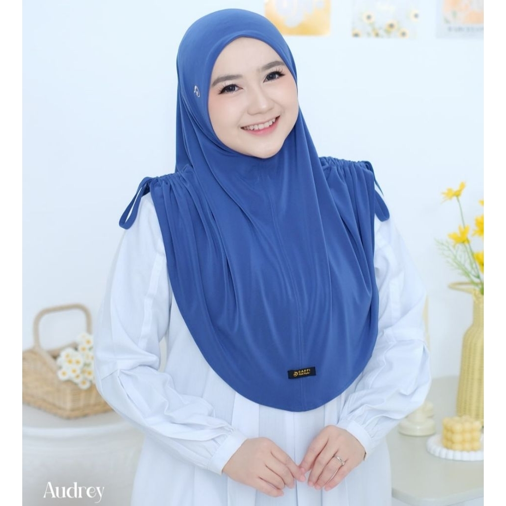 Bergo Audrey ORI by Daffi Hijab || Jersey High Twist Parfume || Seamless Pad || Aksen Kerut Samping