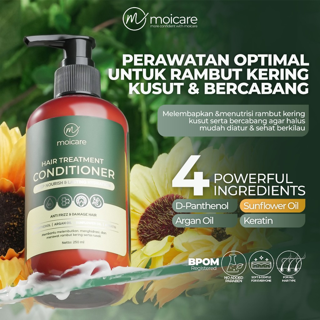 Moicare Hair Treatment Conditioner 250ml I with D-Panthenol Argan Oil Sunflower Oil & Keratin