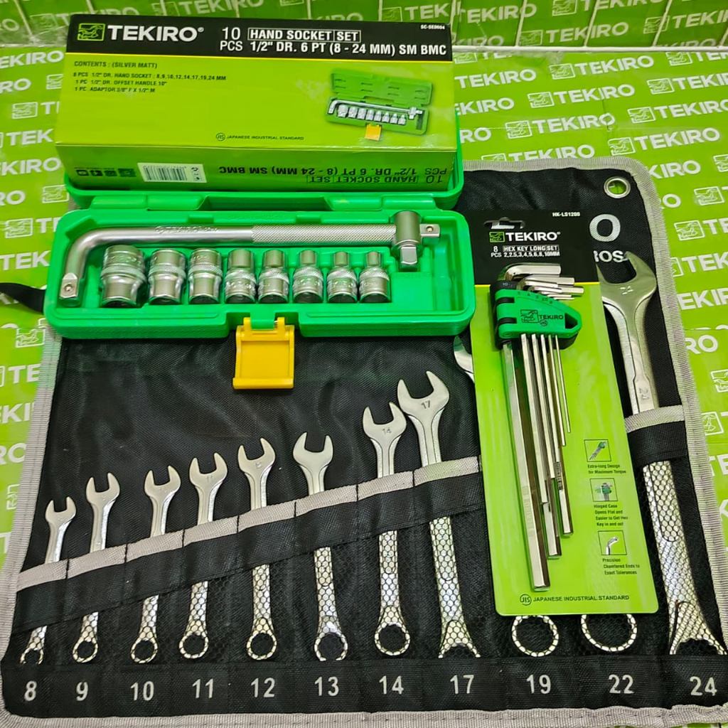 Tekiro Kunci Shock Sok 10Pcs 8-24Mm + Tekiro Kunci Ring Pas 11Pcs 8-24Mm + Kunci L 8Pcs Panjang