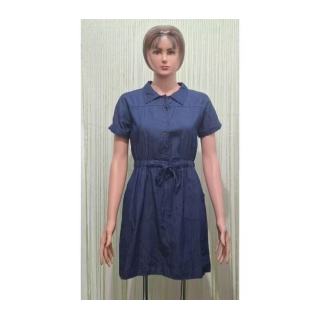 mini dress denim lengan pendek