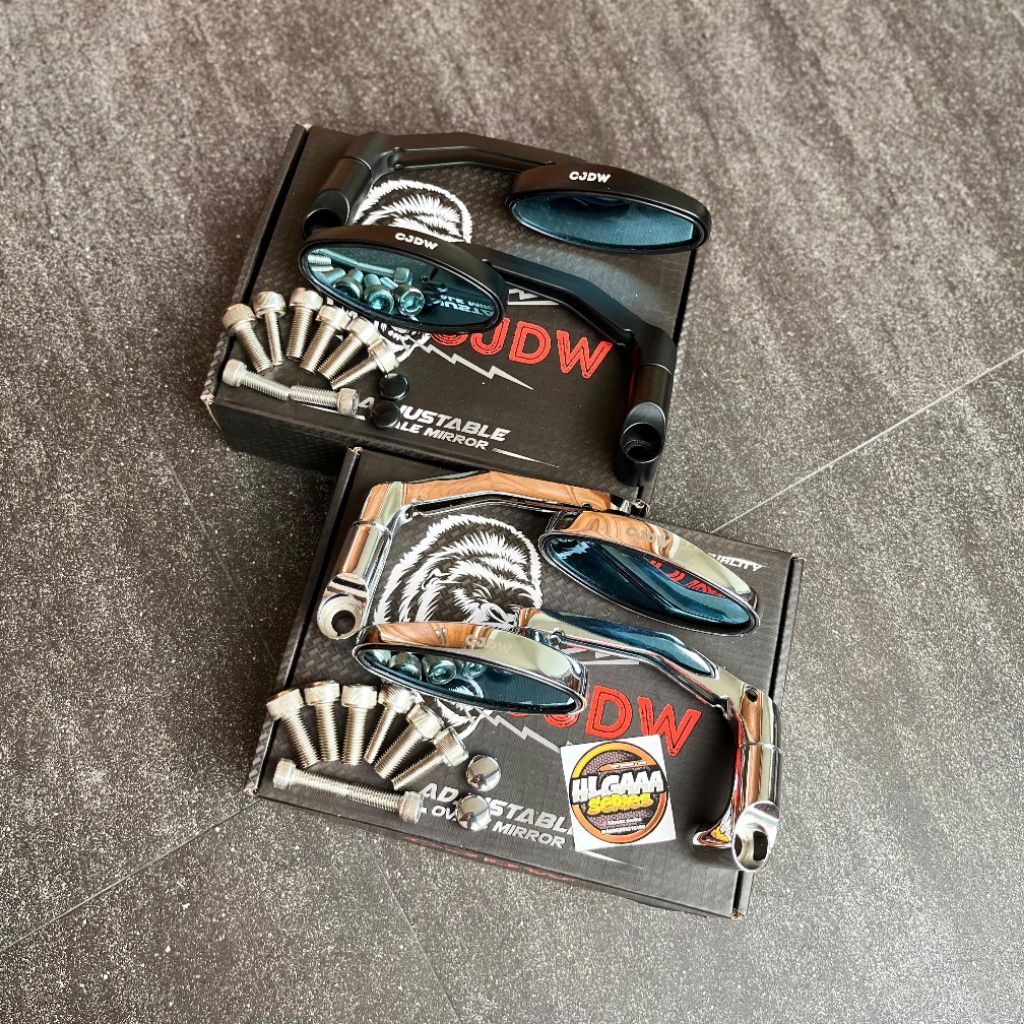 SPION TANDUK OVAL CJDW CROM & HITAM KACA BIRU MODEL DAYTONA DETAIL MIRIP ORIGINAL