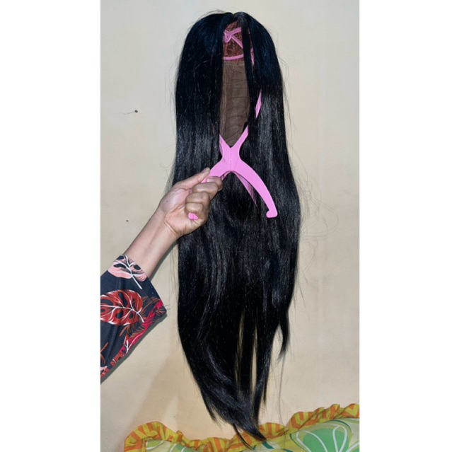 [NEW] Wig Hitam Tebal Panjang Tanpa Poni | Wig Potong | Rambut Palsu | Wig Base Hitam Lurus