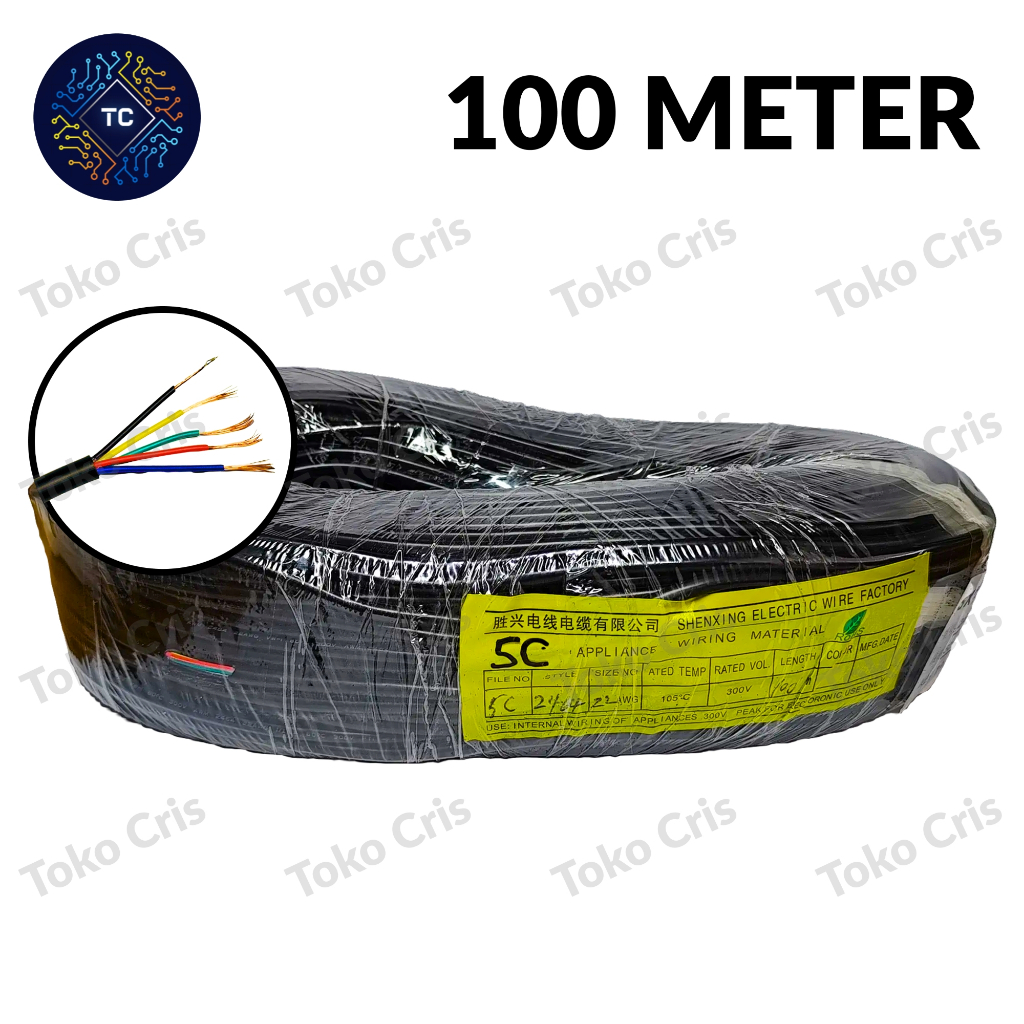 Kabel 5 Jalur AWG 22 + Selongsong 100 Meter / Kabel 5C / Kabel Bulat 5 Warna 100m