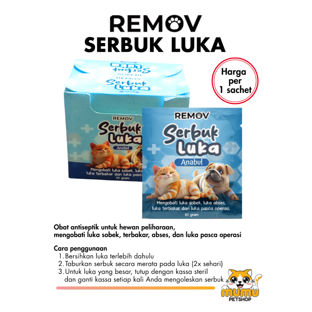 REMOV OBAT SERBUK LUKA Kucing Anjing 10gr Cepat Kering