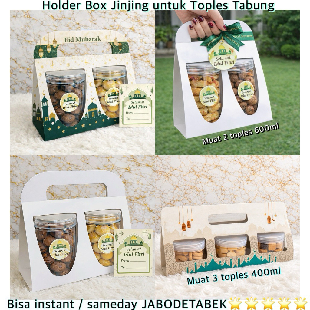 Holder Box Jinjing Toples Tabung muat 3 Toples Tabung 400ml / 2 Toples 600ml motif Idul Fitri