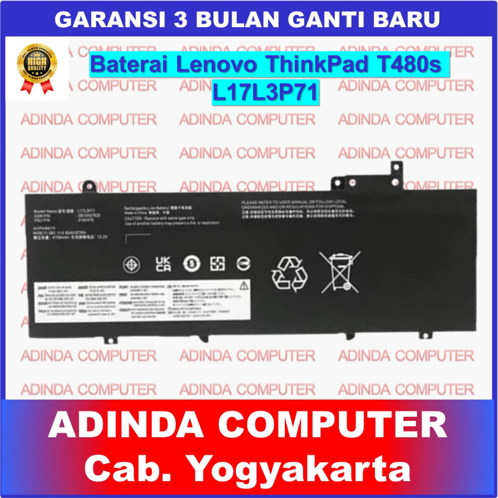 Baterai Lenovo T480s L17L3P71, L17M3P71, 01AV478, 01AV479