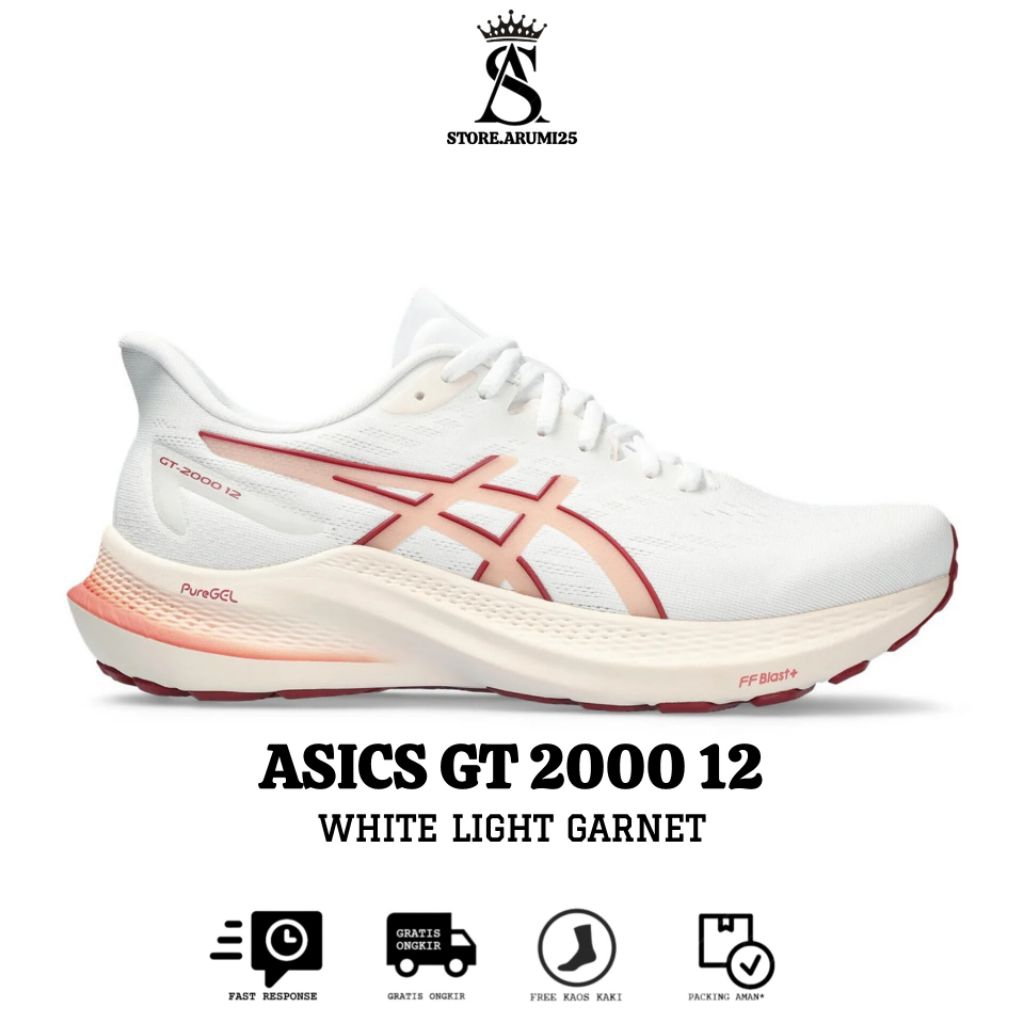 Sepatu Lari Womens Asics GT 2000 12 White Light Garnet