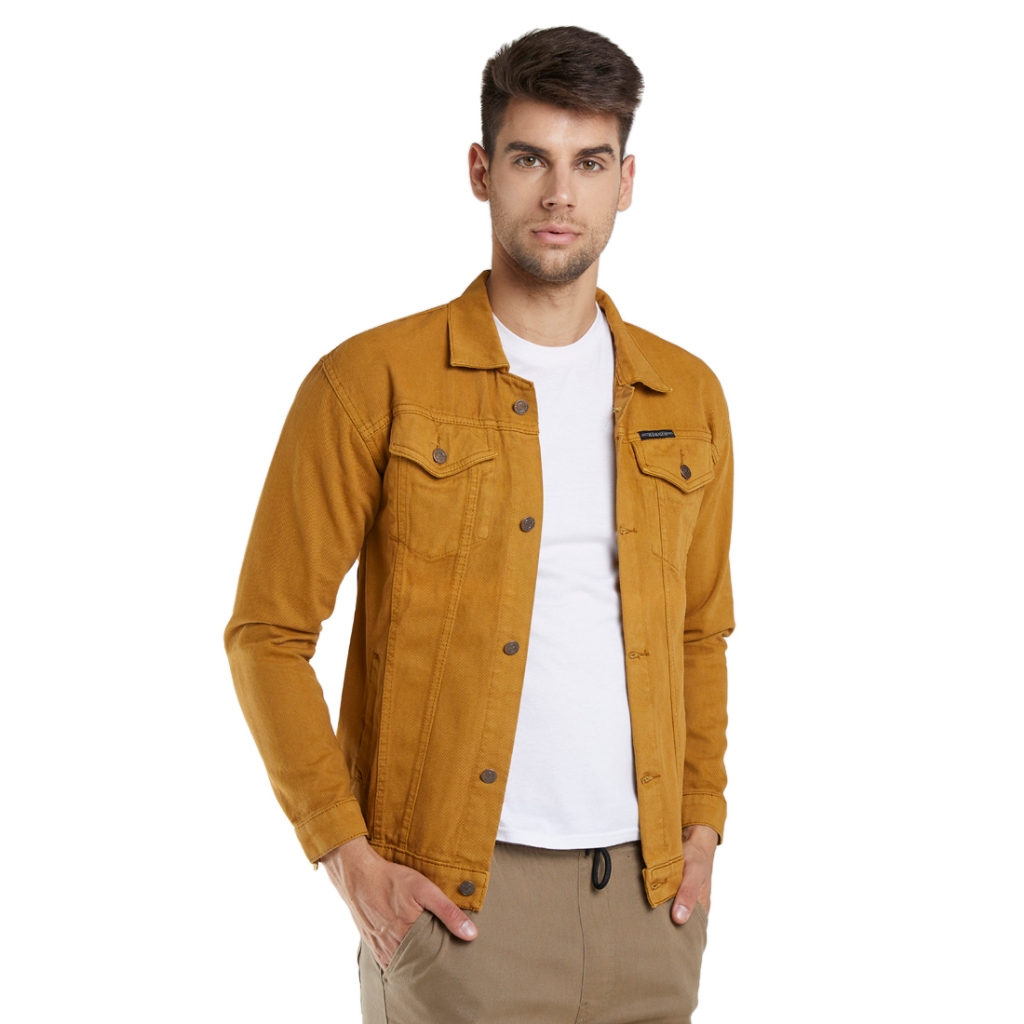 HEMMEH Jaket Denim Brown Orange Jaket Jeans Coklat Orange Polos Leaves Fall