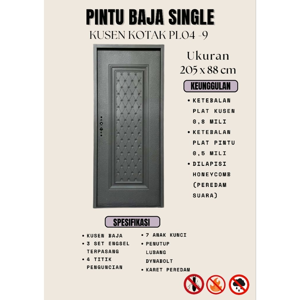PINTU BAJA MINIMALIS KUSEN KOTAK SINGLE TYPE 205 x 88 cm + PACKING KAYU