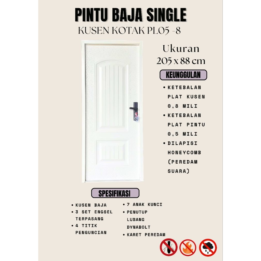 PINTU BAJA MINIMALIS KUSEN KOTAK SINGLE TYPE 205 x 88 cm + Packing Kayu