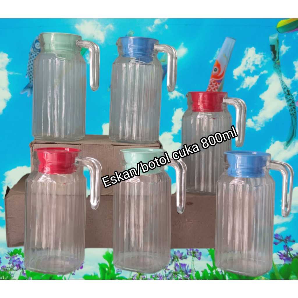 Eskan / Botol Cuka Pempek Kaca Motif Garis Tutup Warna