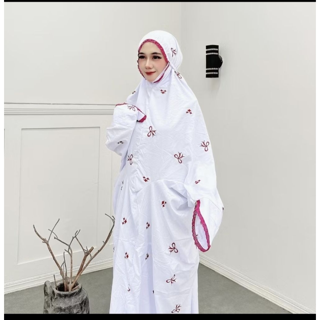 Mukena katun mikro Mukena terusan katun dewasa Mukena katun putih renda