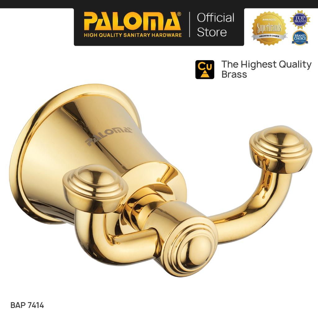 PALOMA BAP 7414 Kapstok Gantungan Baju Handuk Rak Hanger Mandi 2 Kait Wall Dinding Brass Kuningan Go