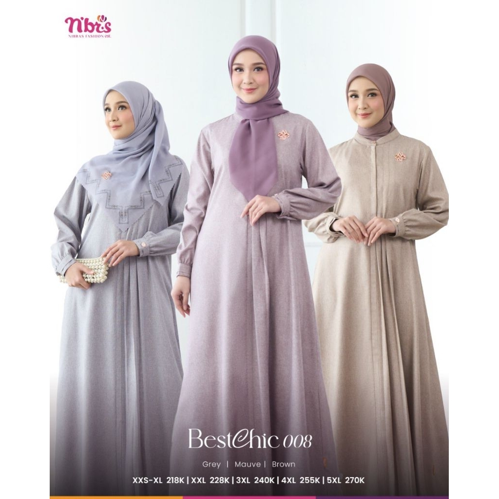 Nibras Gamis Polos Cotton Premium Bestchic 008 | Gamis Brown Premium | Gamis Mauve | Gamis Grey Keki