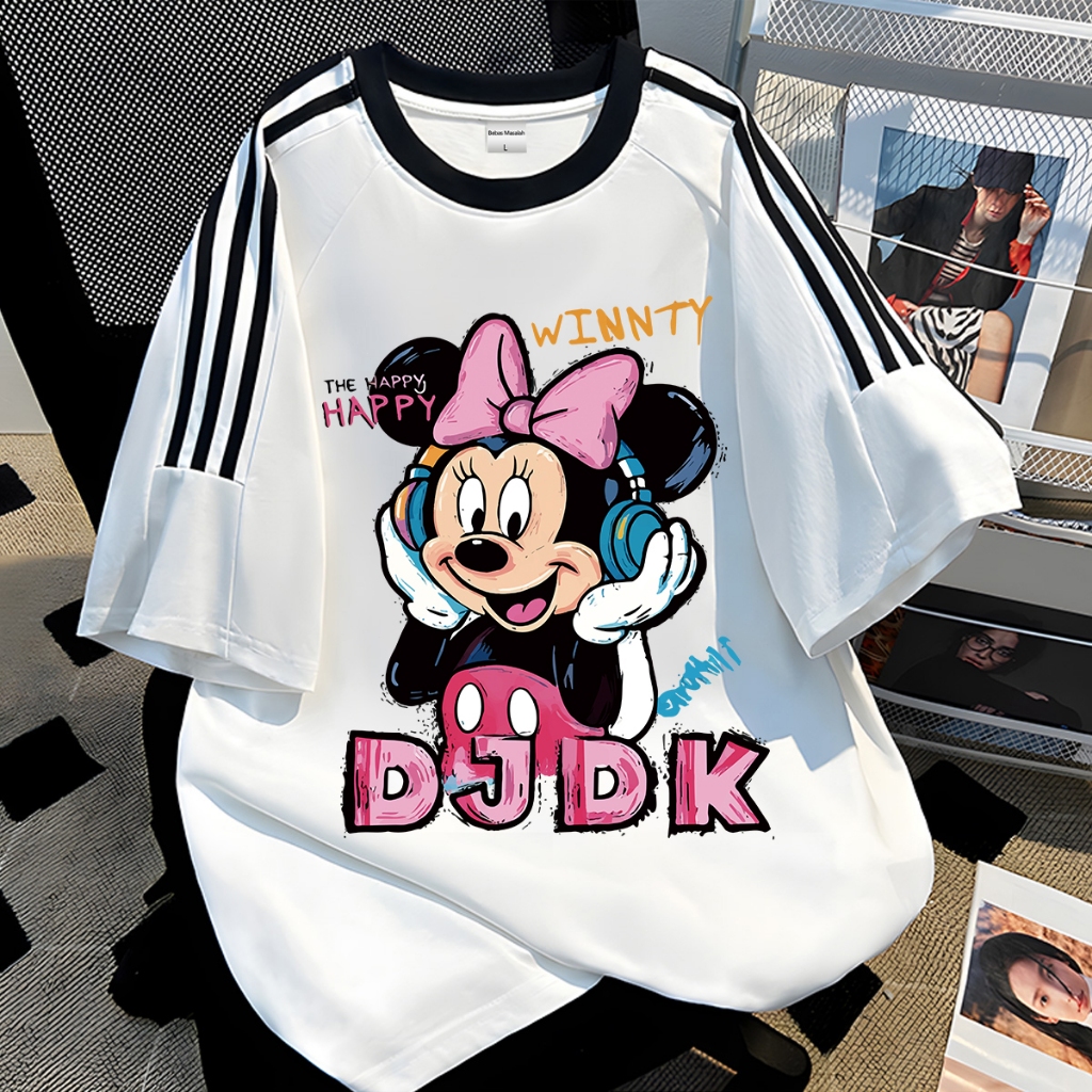 Butik Bebas Masalah - Kaos Pria Tiga Garis Kasual Korea | Pink Bow Minnie Mouse Prints Casual Style 