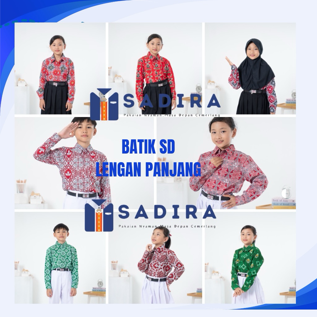 BATIK SD/MI LENGAN PANJANG, TUGU MIRING, MATAHARI, PALEMBANG JAYA, IKHLAS BERAMAL, BUNGA BANGSA, BAN