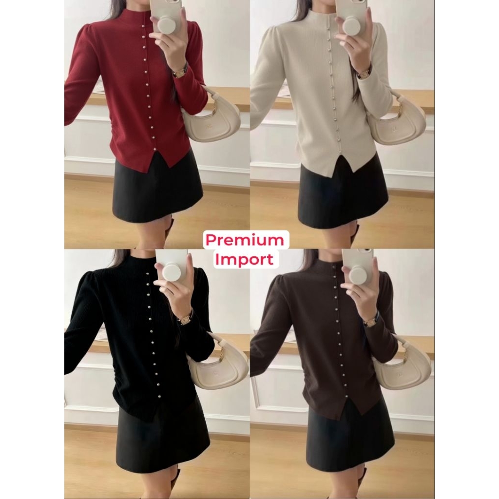 ‼️ NEW - REAL PIC - PREMIUM IMPORT ‼️ MISCHA HIGH NECK BUTTON LONG SLEEVE KNIT BLOUSE TOP SWEATER RA