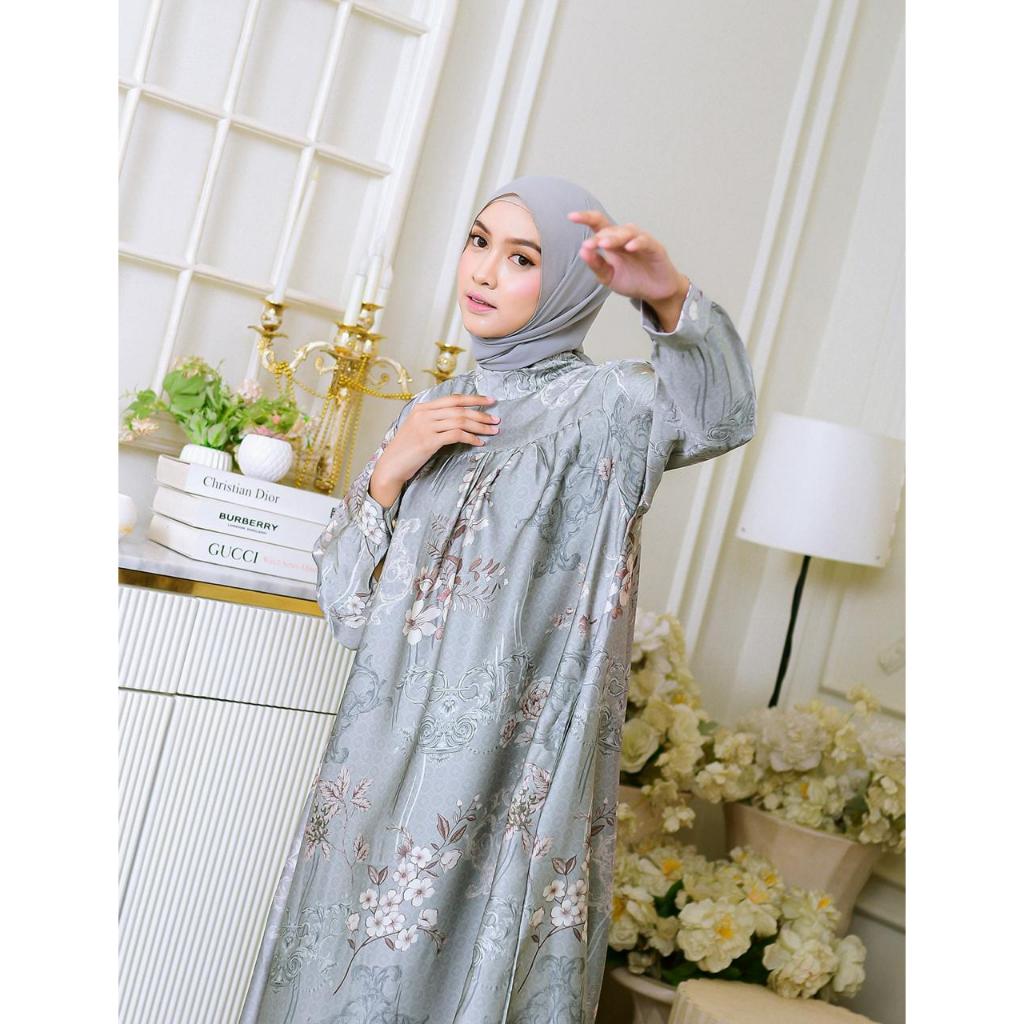 Gamis Azura Rempel Wanita Muslimah Dress Polos Panjang Elegan & Nyaman Bahan Stela Satin by Fabiana