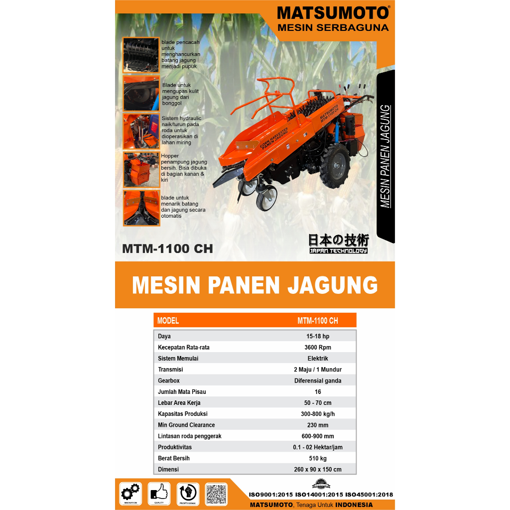 Mesin Panen Jagung Pemanen Jagung Corn Harvester Matsumoto MTM 192/ MTM 1100 CH