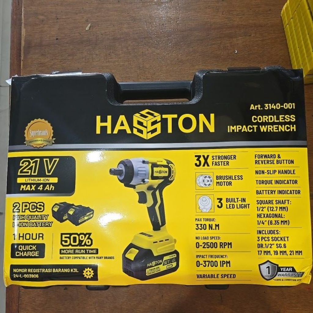 Impack cas hasston 21v 330nm / Impack wrench hasston 330nm / Impack baterai  hasston 21v / bor Impac