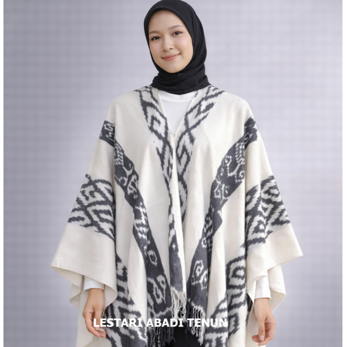 PARUKI PUTIH - CARDIGAN PENDEK TENUN WANITA LUARAN MODEL KELELAWAR, BAJU OUTER TENUN KEKINIAN TERBAR