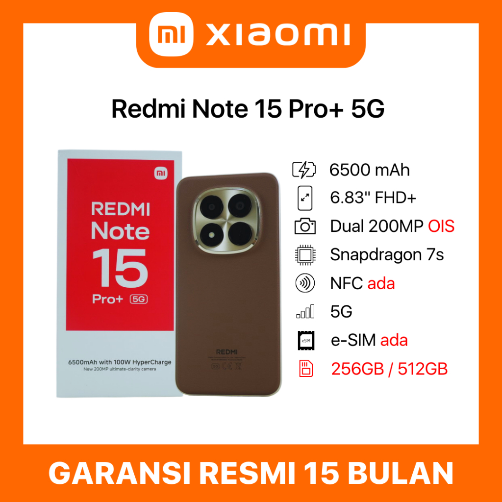 Xiaomi Redmi Note 15 Pro Plus 5G 8/256 12/512 8/256GB 12/512GB 8GB 12GB 256GB 512GB Garansi Resmi