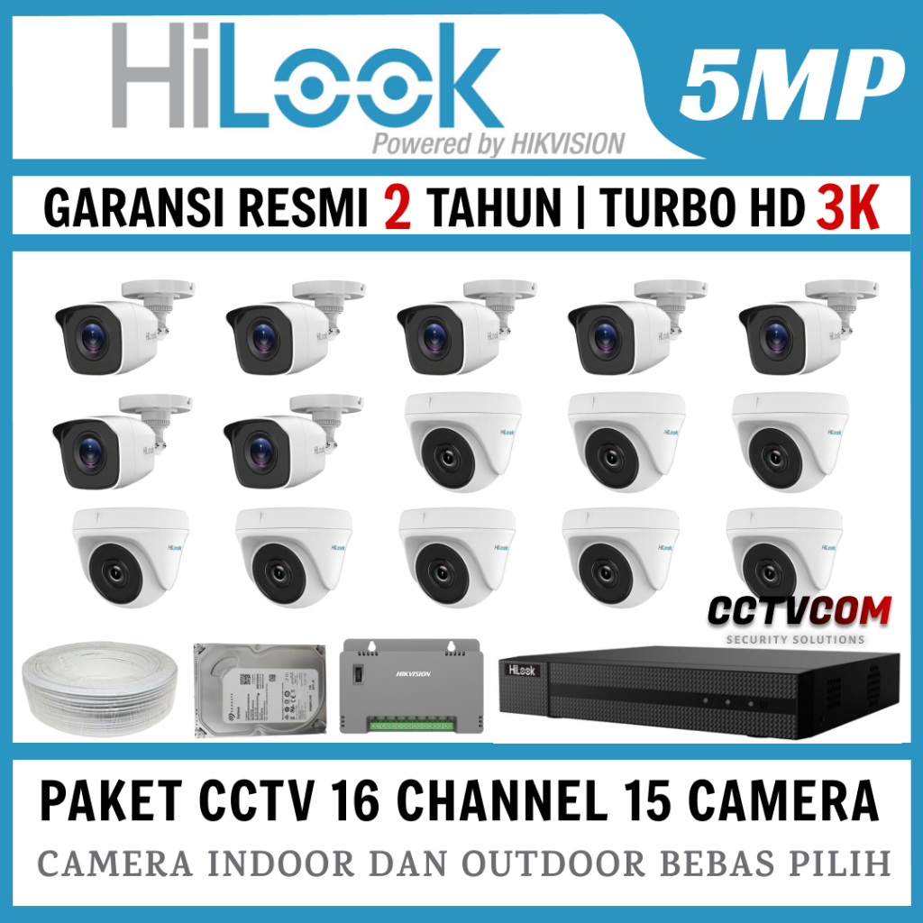 PAKET CCTV HILOOK 5MP 16 CHANNEL 15 CAMERA TURBO HD KAMERA CCTV
