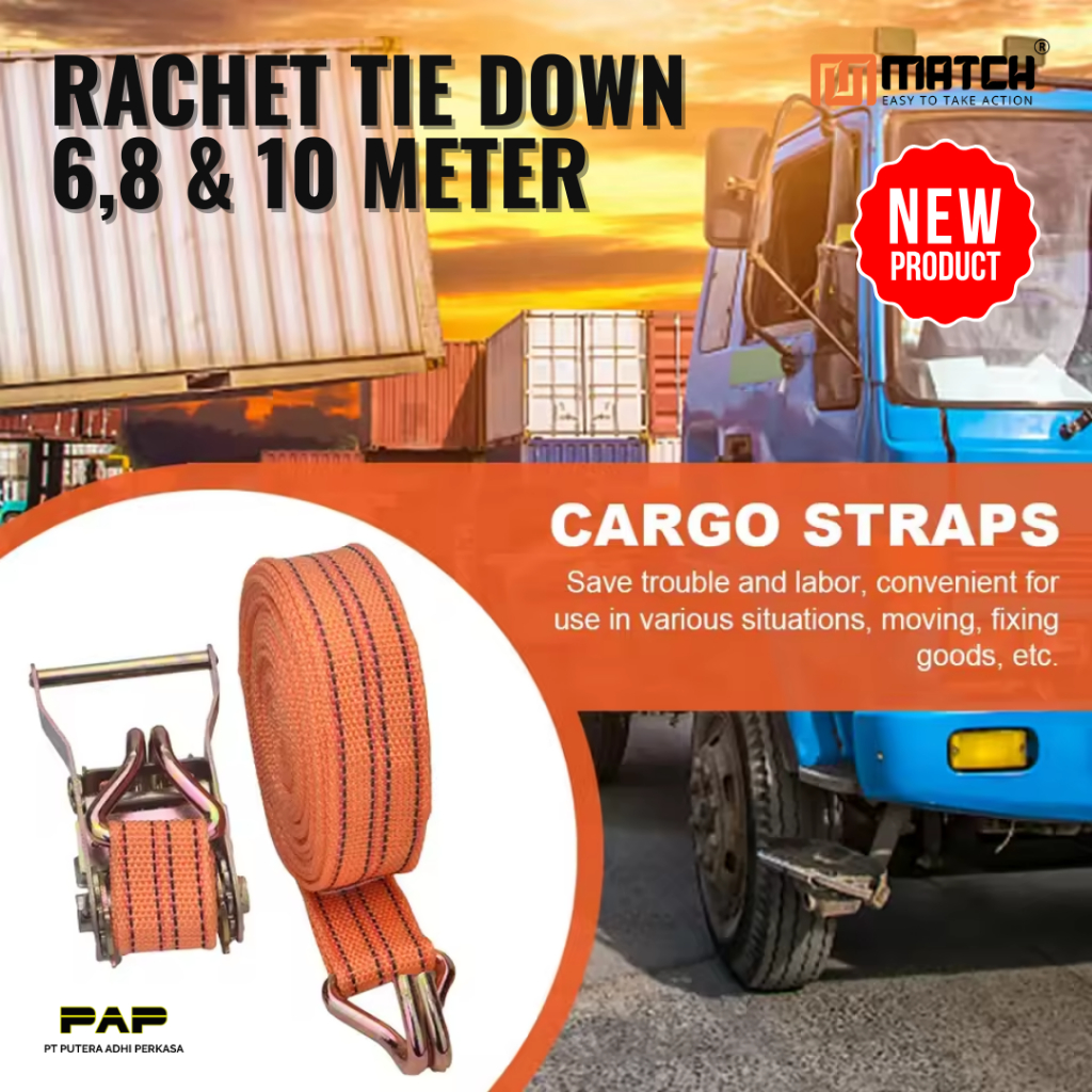 Rachet Tie Down Tali Kecepatan Trek Belt Tali Sound Tali Barang Trach Webbing Cargo 6,8,10 meter