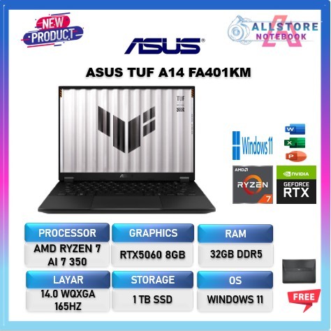 ASUS TUF A14 FA401KM RYZEN AI 7 350 RTX5060 8GB/ 32GB 1TB Win11+OHS+M365B 14.0 WQXGA 165HZ 100SRGB (
