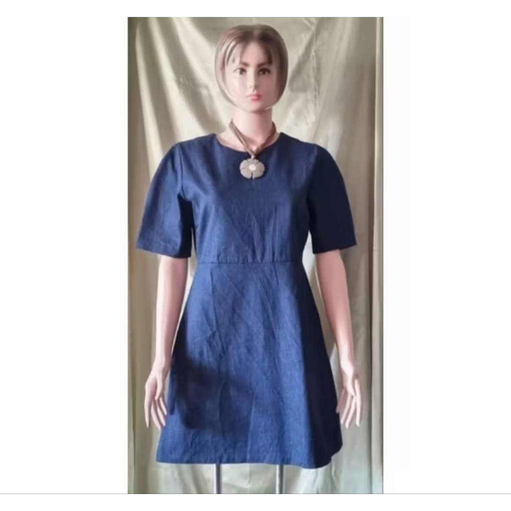 mini dress denim lengan pendek