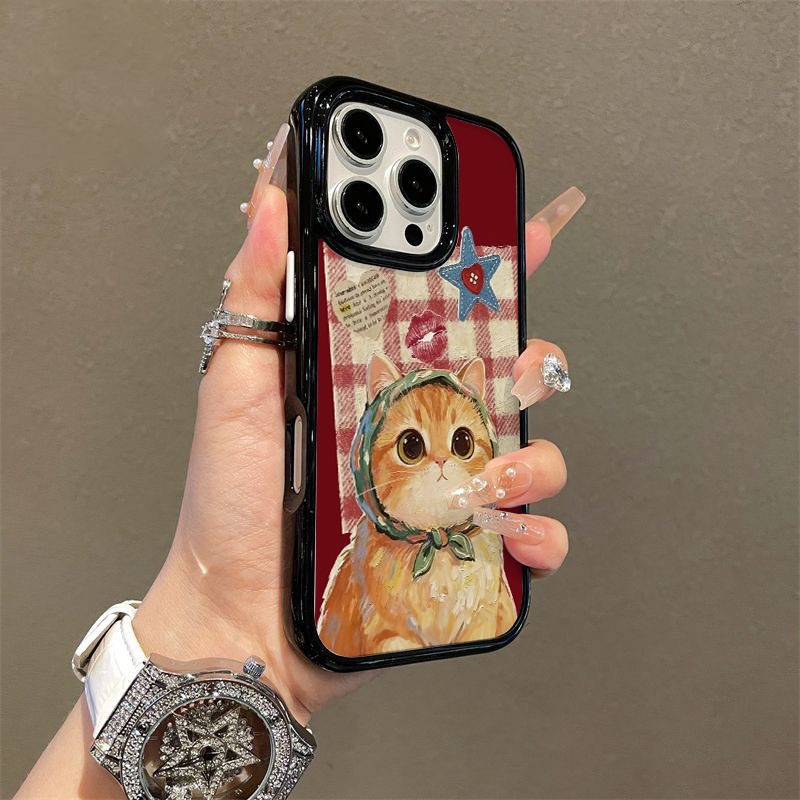 Case Kompatibel Untuk IPhone 11 16 13 16Pro 15 12 14 Pro Max Syal Bibir Bintang Kotak-kotak Merah Tr