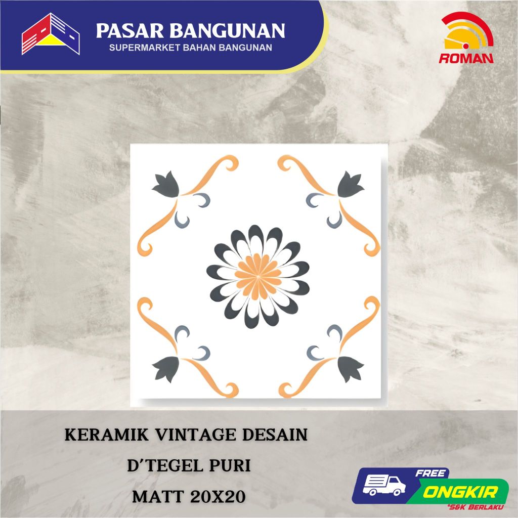 Keramik Tegel Motif Vintage ROMAN d'Tegel Prabu 20x20 Grade A RPA20207000 Archipelago Series