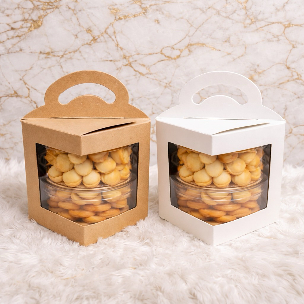 Kotak Hampers Kue Kering muat 2 toples Kue Kering 500gram Jendela Mika Depan dan Samping