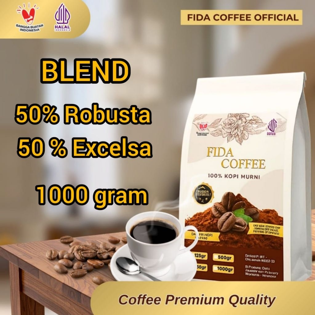 FIDA COFFEE PREMIUM - Kopi Bubuk Biji Blend  Robusta & Excelsa 1000 gram- Bubuk Kopi Murni Robusta -