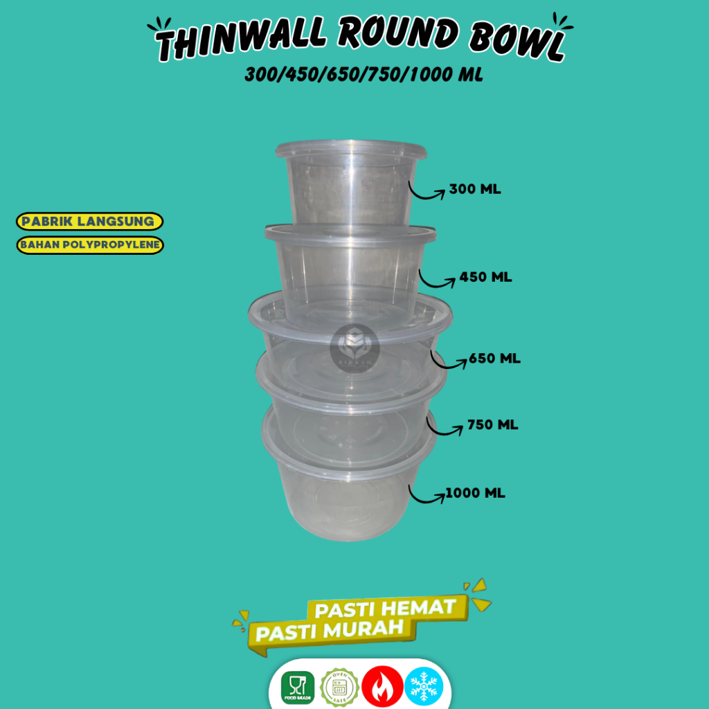 Thinwall Roundbowl 500 Ml Thinwall Bulat 500 Ml (Isi 25 Pcs-RB500)