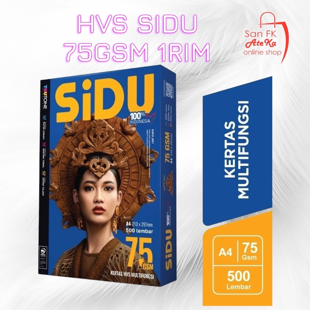 KERTAS HVS SIDU A4 75gsm 1RIM (500 Lembar) / HVS A4 SIDU / HVS SIDU